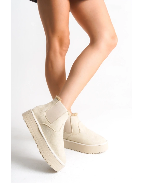 Reneta İçi Kürklü Kalın Taban Yandan Lastikli Rahat Kadın Bot