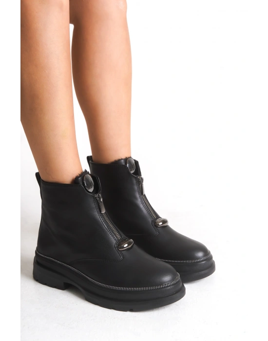 Zeta Önden Metal Fermuarlı Kadın Bilekte Bot