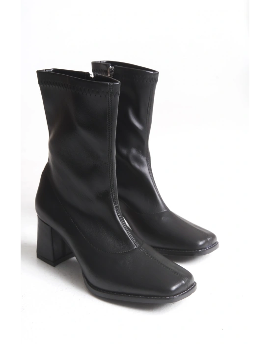 Erika Küt Burunlu Kalın Topuklu Streç Bot