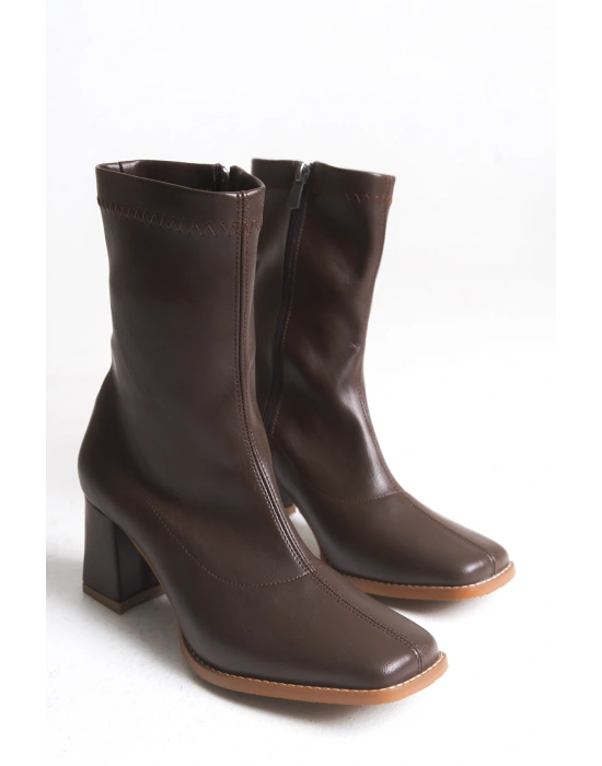 Erika Küt Burunlu Kalın Topuklu Streç Bot