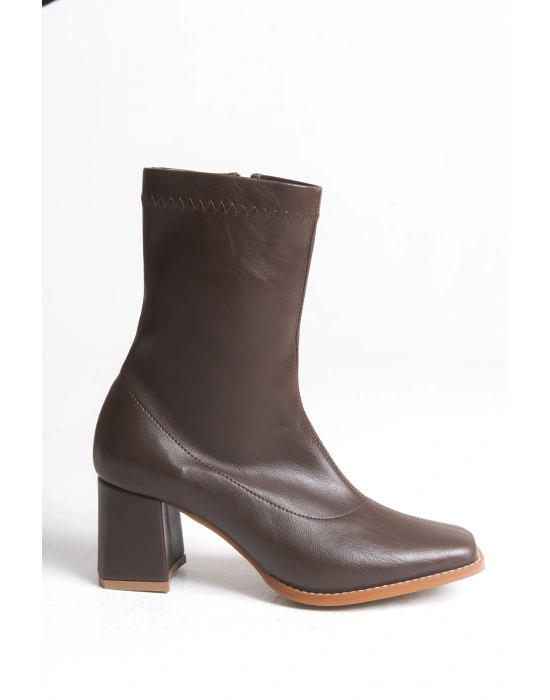 Erika Küt Burunlu Kalın Topuklu Streç Bot