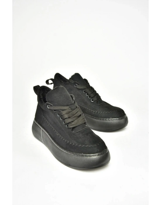 Nadia Bağcıklı Kalın Tabanlı Kürklü Oval Burunlu Rahat Hafif Kadın Bot