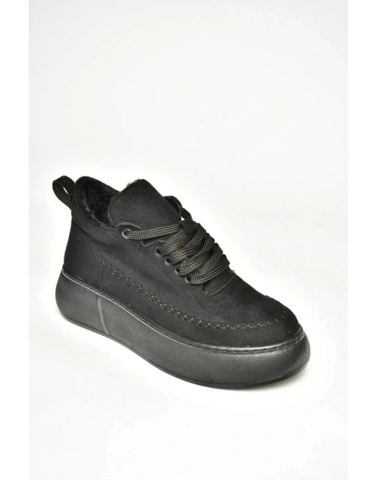 Nadia Bağcıklı Kalın Tabanlı Kürklü Oval Burunlu Rahat Hafif Kadın Bot