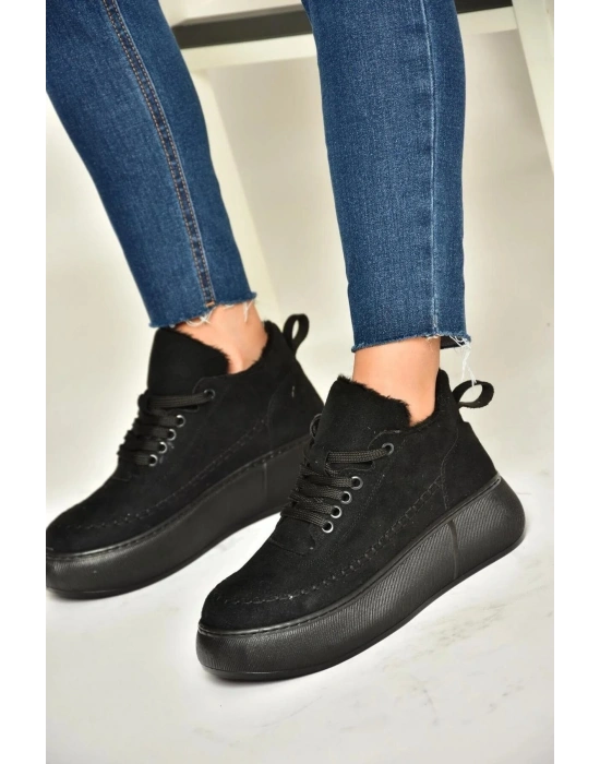 Nadia Bağcıklı Kalın Tabanlı Kürklü Oval Burunlu Rahat Hafif Kadın Bot