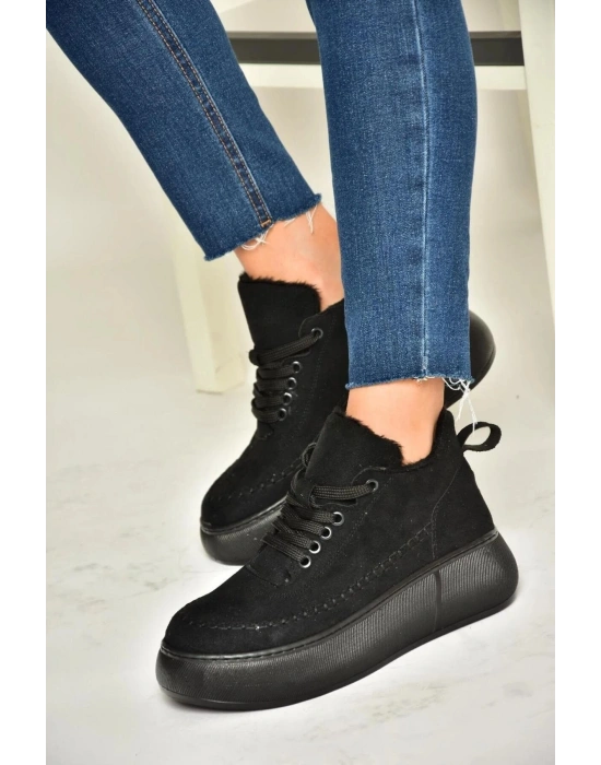 Nadia Bağcıklı Kalın Tabanlı Kürklü Oval Burunlu Rahat Hafif Kadın Bot