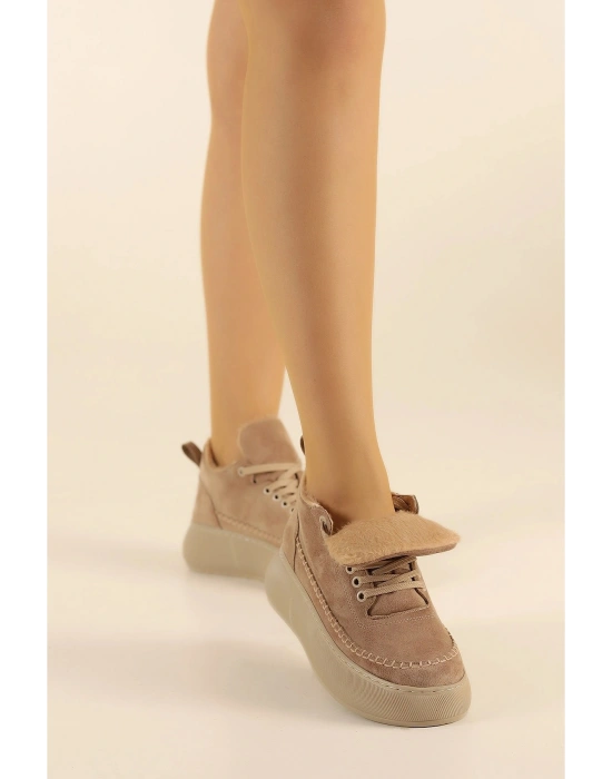 Nadia Bağcıklı Kalın Tabanlı Kürklü Oval Burunlu Rahat Hafif Kadın Bot