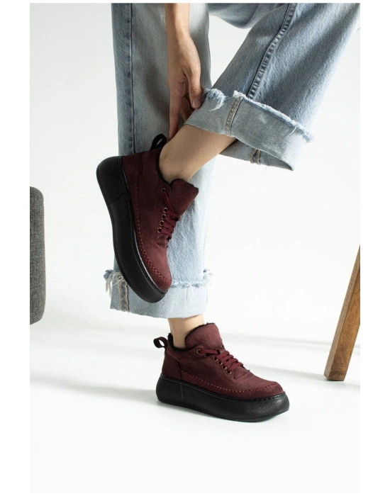 Nadia Bağcıklı Kalın Tabanlı Kürklü Oval Burunlu Rahat Hafif Kadın Bot