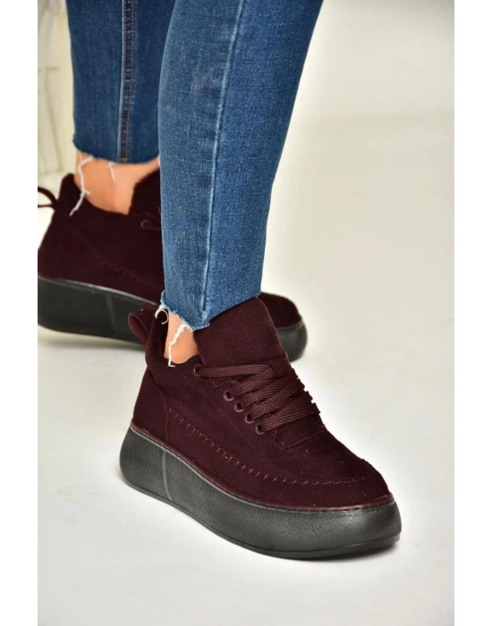 Nadia Bağcıklı Kalın Tabanlı Kürklü Oval Burunlu Rahat Hafif Kadın Bot