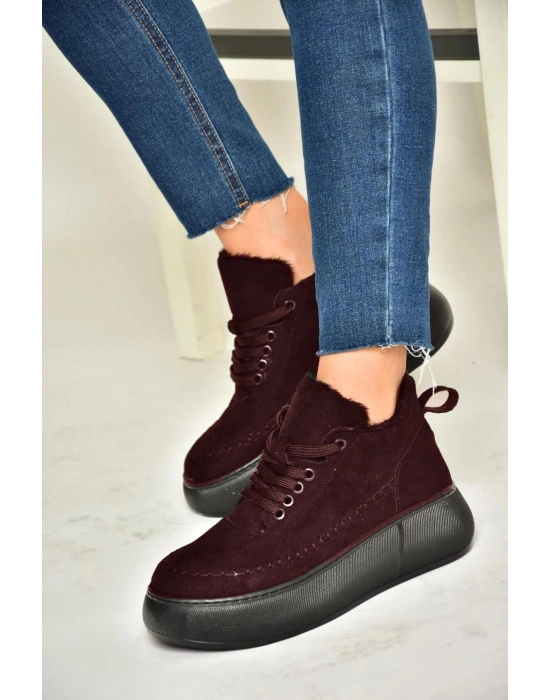 Nadia Bağcıklı Kalın Tabanlı Kürklü Oval Burunlu Rahat Hafif Kadın Bot