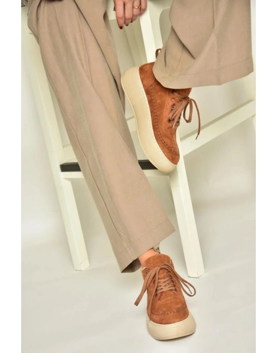 Nadia Bağcıklı Kalın Tabanlı Kürklü Oval Burunlu Rahat Hafif Kadın Bot