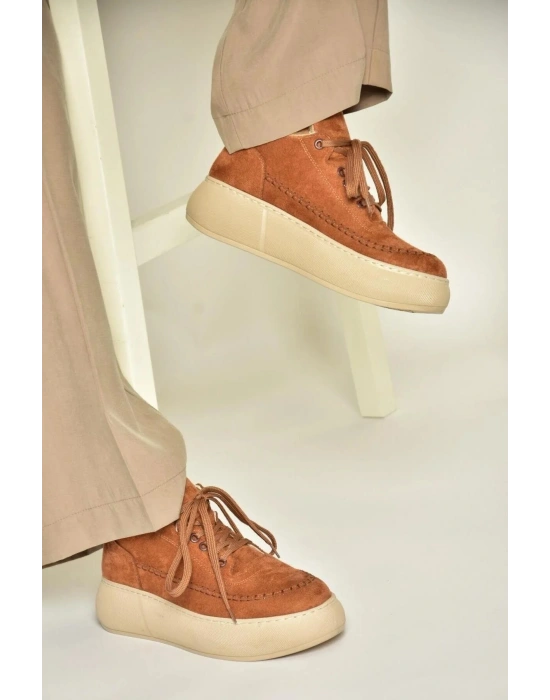 Nadia Bağcıklı Kalın Tabanlı Kürklü Oval Burunlu Rahat Hafif Kadın Bot