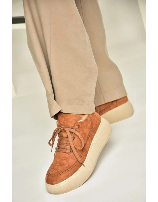 Nadia Bağcıklı Kalın Tabanlı Kürklü Oval Burunlu Rahat Hafif Kadın Bot