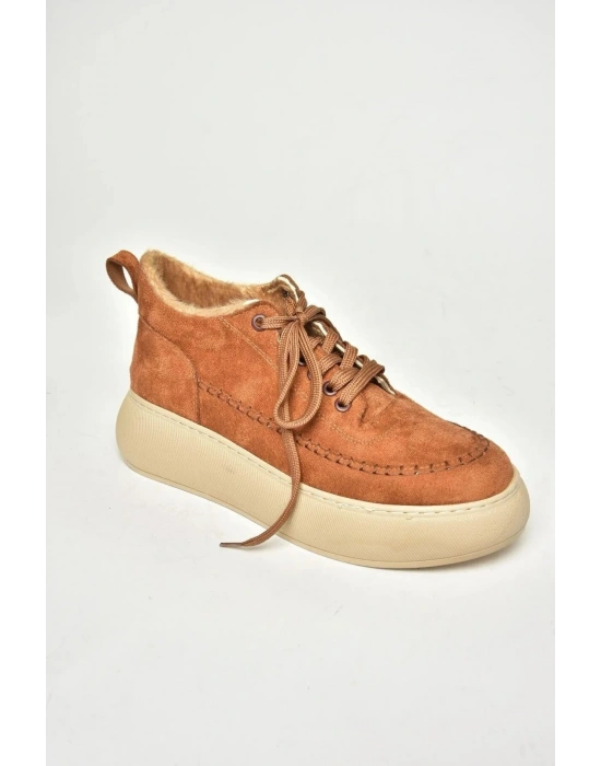 Nadia Bağcıklı Kalın Tabanlı Kürklü Oval Burunlu Rahat Hafif Kadın Bot