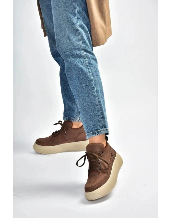 Nadia Bağcıklı Kalın Tabanlı Kürklü Oval Burunlu Rahat Hafif Kadın Bot