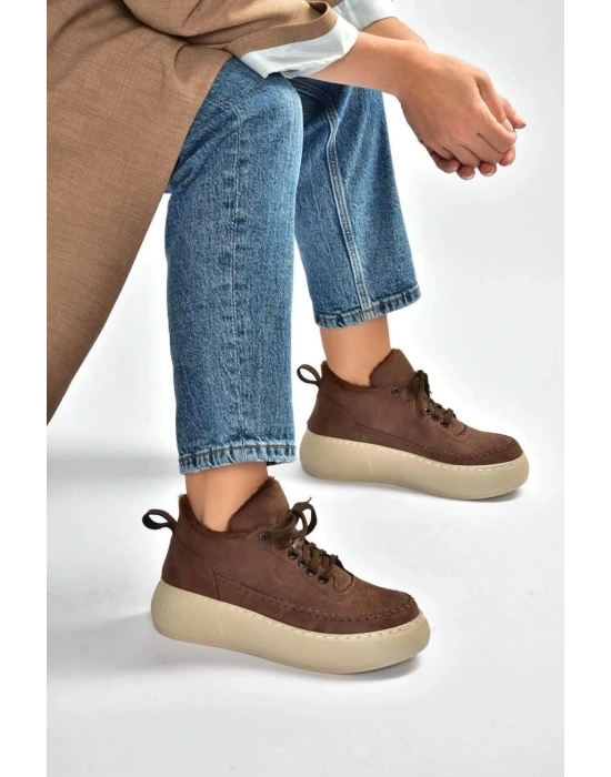 Nadia Bağcıklı Kalın Tabanlı Kürklü Oval Burunlu Rahat Hafif Kadın Bot