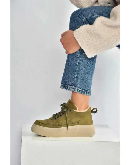 Nadia Bağcıklı Kalın Tabanlı Kürklü Oval Burunlu Rahat Hafif Kadın Bot