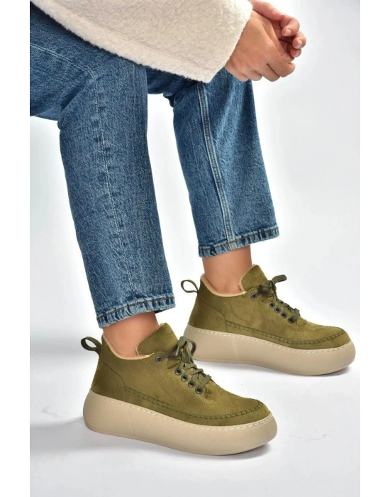 Nadia Bağcıklı Kalın Tabanlı Kürklü Oval Burunlu Rahat Hafif Kadın Bot