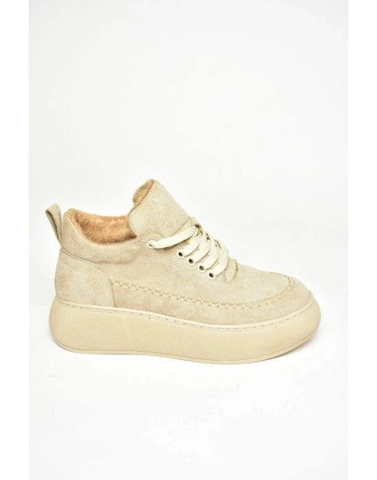 Nadia Bağcıklı Kalın Tabanlı Kürklü Oval Burunlu Rahat Hafif Kadın Bot