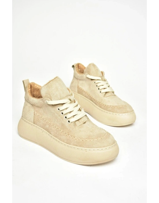 Nadia Bağcıklı Kalın Tabanlı Kürklü Oval Burunlu Rahat Hafif Kadın Bot