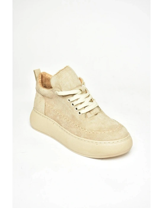 Nadia Bağcıklı Kalın Tabanlı Kürklü Oval Burunlu Rahat Hafif Kadın Bot