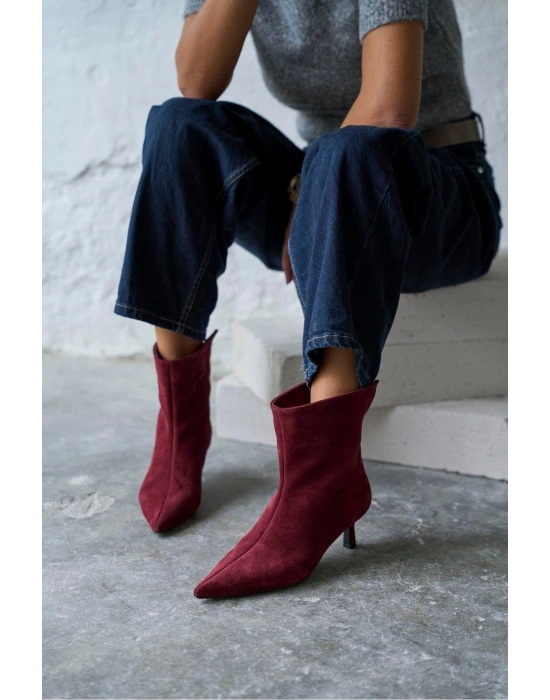 Trisha Sivri Burun Topuklu Sade Şık Kadın Kısa Süet Bot