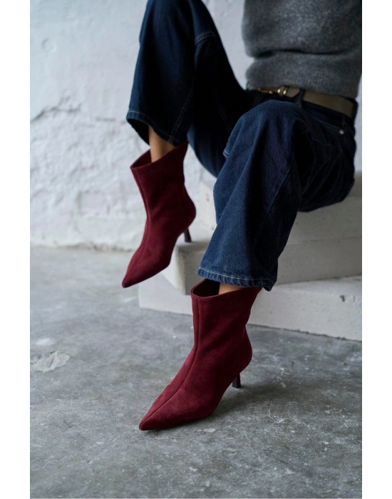 Trisha Sivri Burun Topuklu Sade Şık Kadın Kısa Süet Bot