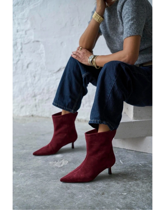 Trisha Sivri Burun Topuklu Sade Şık Kadın Kısa Süet Bot