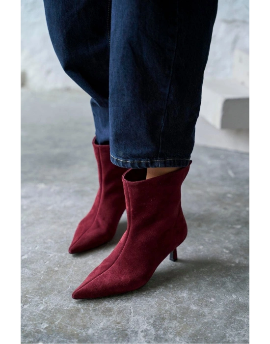 Trisha Sivri Burun Topuklu Sade Şık Kadın Kısa Süet Bot