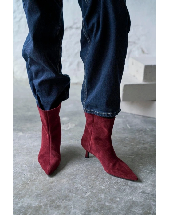 Trisha Sivri Burun Topuklu Sade Şık Kadın Kısa Süet Bot