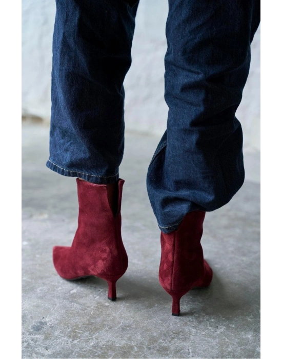 Trisha Sivri Burun Topuklu Sade Şık Kadın Kısa Süet Bot