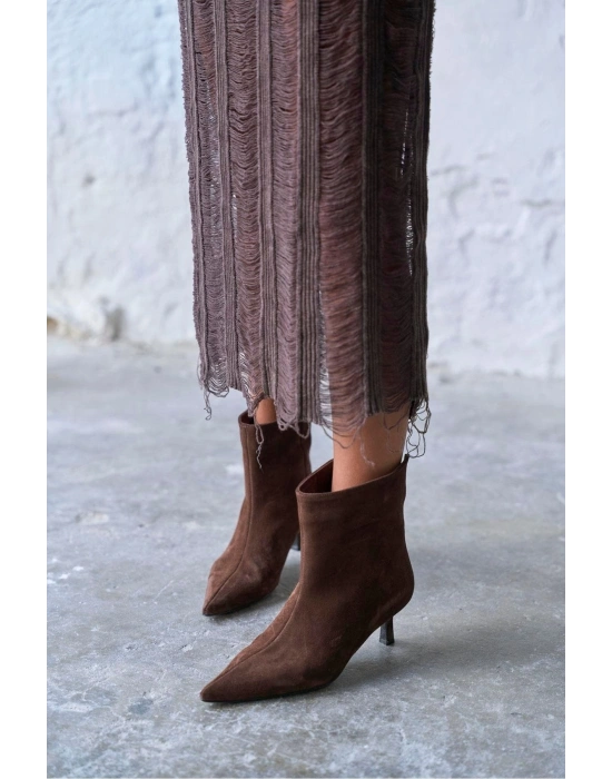 Trisha Sivri Burun Topuklu Sade Şık Kadın Kısa Süet Bot