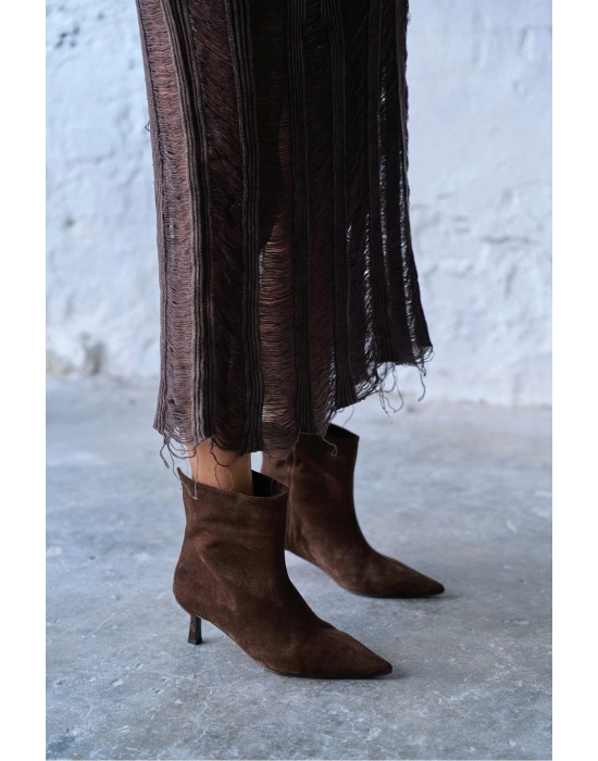 Trisha Sivri Burun Topuklu Sade Şık Kadın Kısa Süet Bot