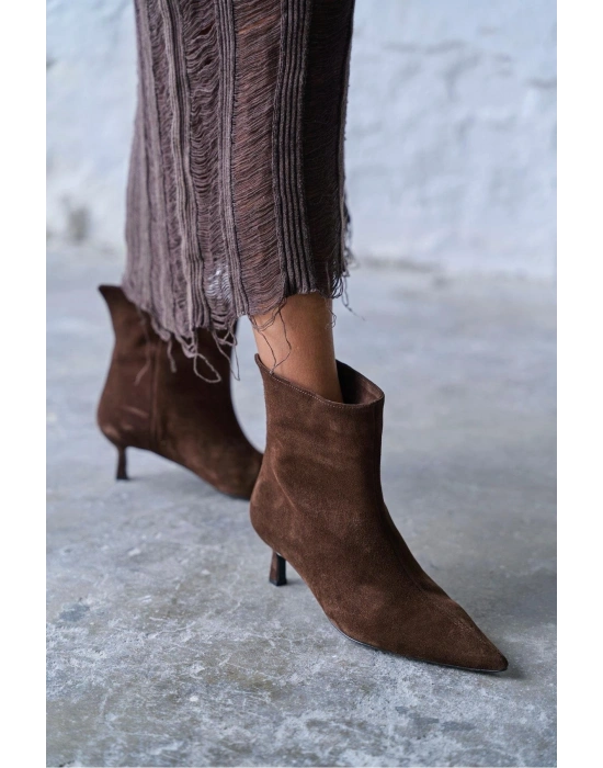 Trisha Sivri Burun Topuklu Sade Şık Kadın Kısa Süet Bot