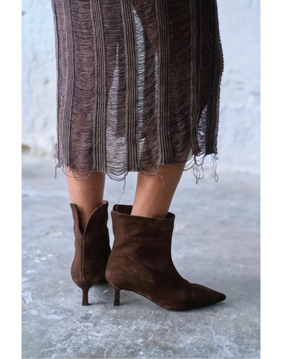 Trisha Sivri Burun Topuklu Sade Şık Kadın Kısa Süet Bot