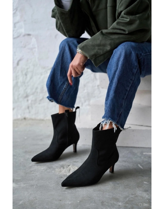 Trisha Sivri Burun Topuklu Sade Şık Kadın Kısa Süet Bot