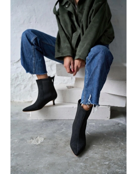 Trisha Sivri Burun Topuklu Sade Şık Kadın Kısa Süet Bot