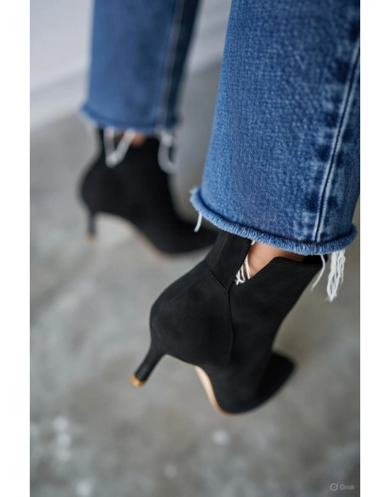 Trisha Sivri Burun Topuklu Sade Şık Kadın Kısa Süet Bot