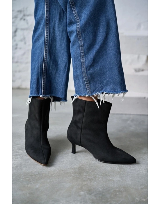 Trisha Sivri Burun Topuklu Sade Şık Kadın Kısa Süet Bot