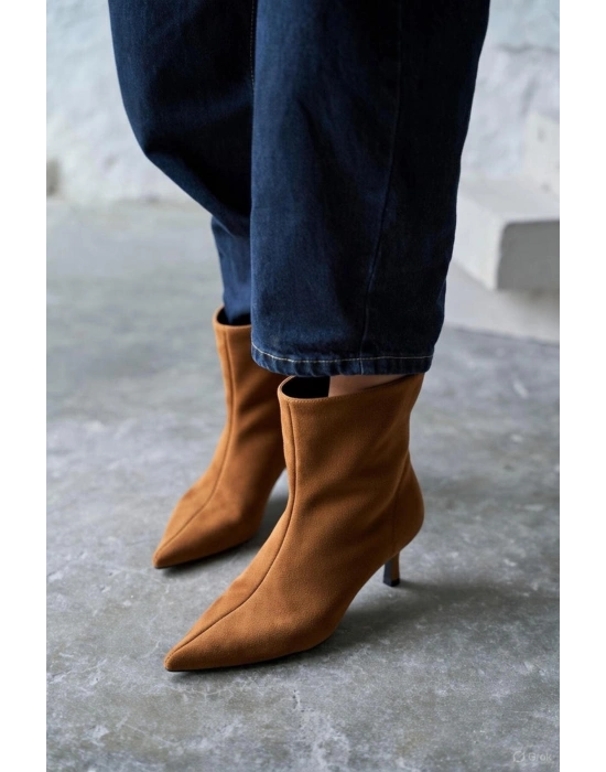 Trisha Sivri Burun Topuklu Sade Şık Kadın Kısa Süet Bot