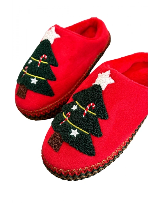 Noel Ağacı Nakışlı Yılbaşı Hediyelik Panduf Ev Terliği