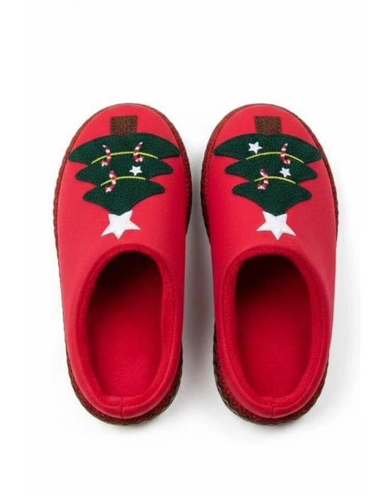 Noel Ağacı Nakışlı Yılbaşı Hediyelik Panduf Ev Terliği