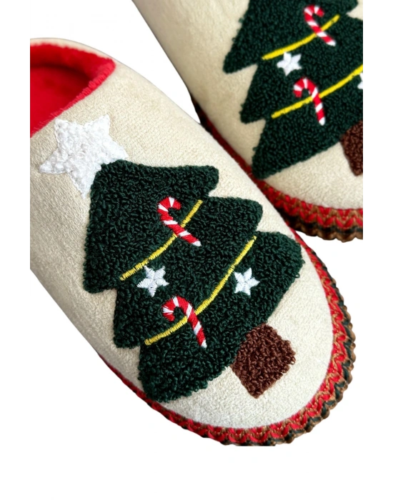 Noel Ağacı Nakışlı Yılbaşı Hediyelik Panduf Ev Terliği