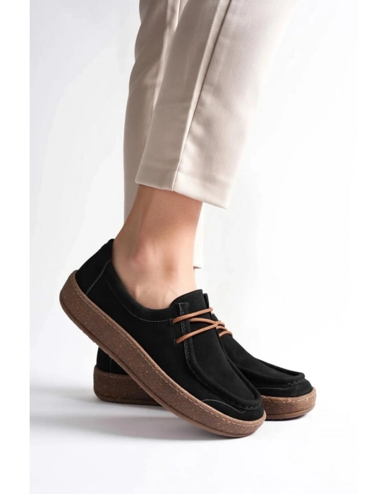 Vita Hakiki Deri Nubuk Comfort Taban Bağcıklı Günlük Ayakkabı Elde Yapım