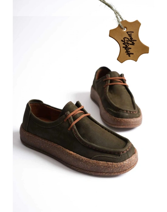 Vita Hakiki Deri Nubuk Comfort Taban Bağcıklı Günlük Kadın Ayakkabı Elde Yapım