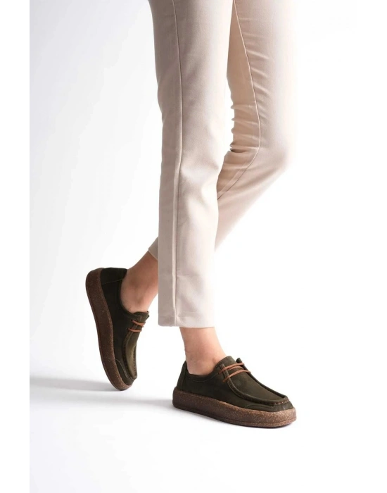 Vita Hakiki Deri Nubuk Comfort Taban Bağcıklı Günlük Kadın Ayakkabı Elde Yapım