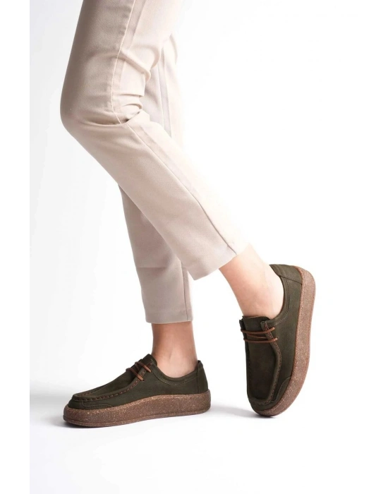 Vita Hakiki Deri Nubuk Comfort Taban Bağcıklı Günlük Kadın Ayakkabı Elde Yapım