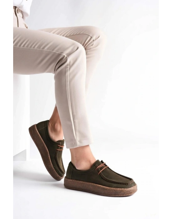 Vita Hakiki Deri Nubuk Comfort Taban Bağcıklı Günlük Kadın Ayakkabı Elde Yapım