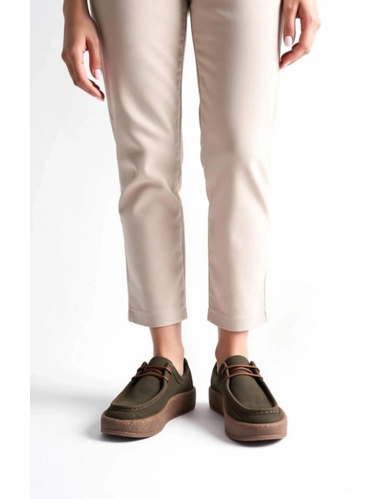 Vita Hakiki Deri Nubuk Comfort Taban Bağcıklı Günlük Kadın Ayakkabı Elde Yapım