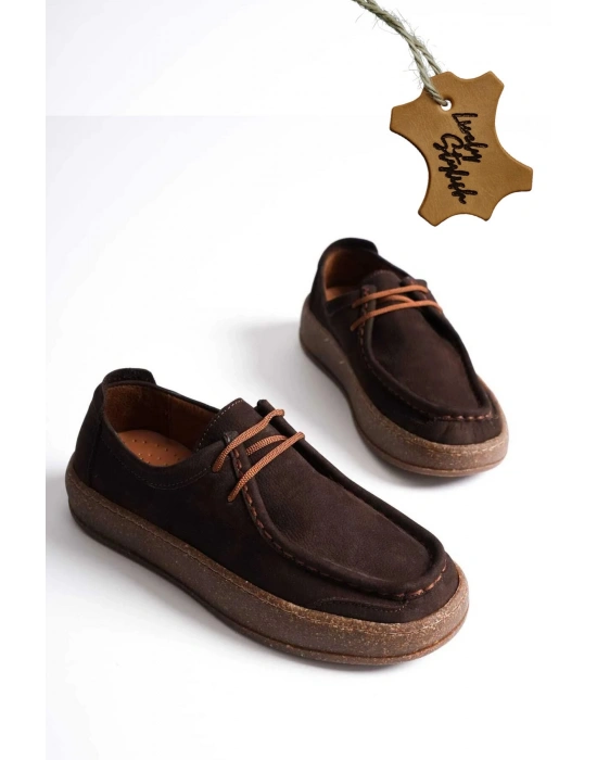 Vita Hakiki Deri Nubuk Comfort Taban Bağcıklı Günlük Ayakkabı Elde Yapım