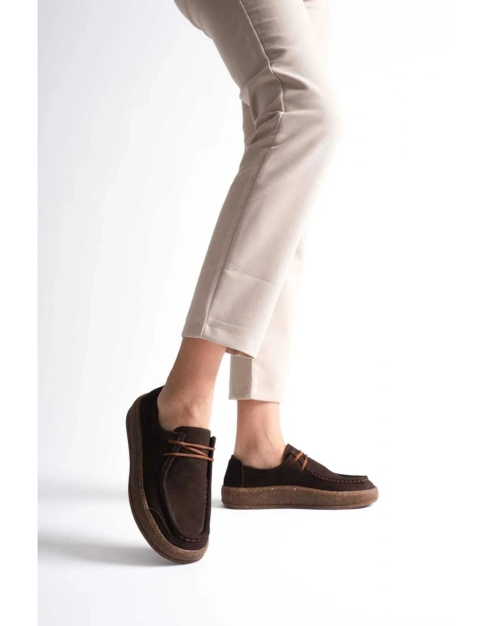 Vita Hakiki Deri Nubuk Comfort Taban Bağcıklı Günlük Ayakkabı Elde Yapım